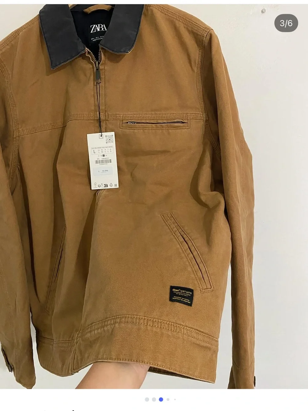 ZARA Tan Brown Cotton Field Jacket with Black Collar